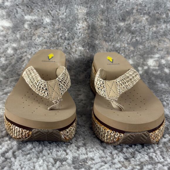 Volatile Sz 11 Beige Wedge Woven Flip-Flop Platform Sandals Thick Chunky - Picture 2 of 10